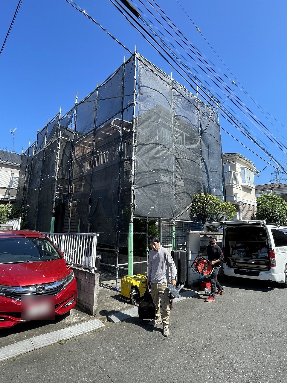 小平市リフォームワークスの施工事例：屋根塗装・外壁塗装の足場