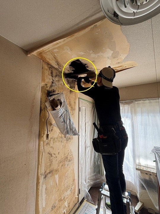 漏水してクロスが剥げた天井